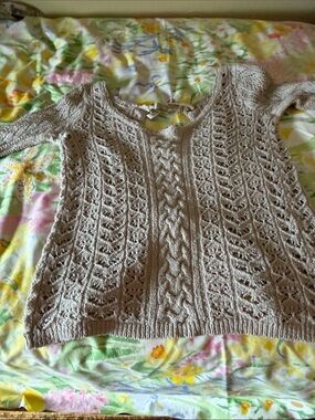 Ladies, free people size medium, dark tan open back with ties sweater